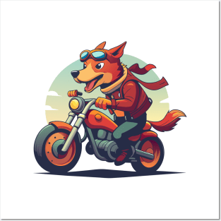 cute dog riding a motorbike Posters and Art